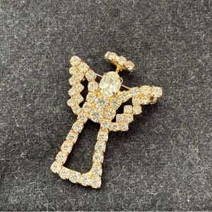 Vintage Elegant Rhinestone Guardian Angel Brooch